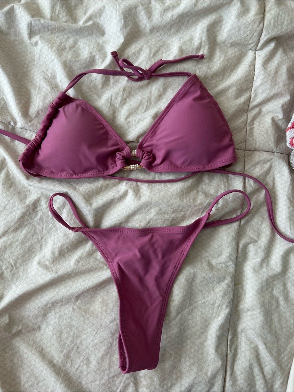 Mauve Pink Triangle String Bikini Set